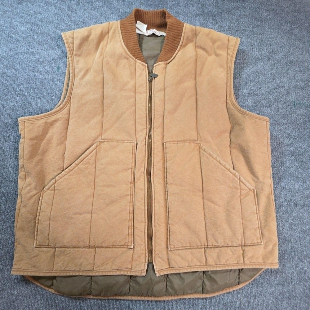 Vintage Blizzard Pruf Vest Mens 2XLT Brown Canvas Quilted Insulated USA Workwear